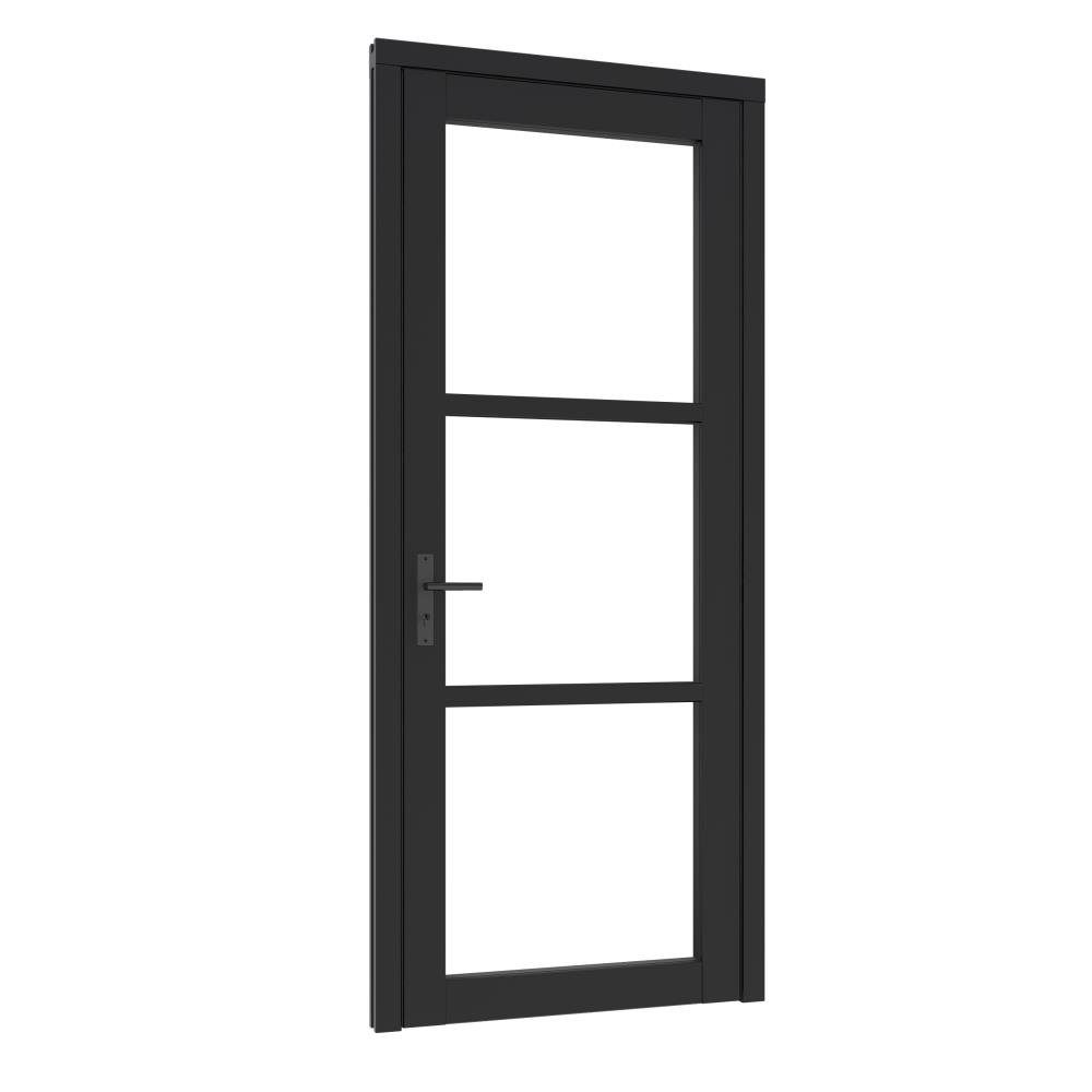 Steellook deur enkel (02) (RD) 880x2274mm+kozijn 1012x2345mm ZW-gesp. (gelaagd DB-glas+blinde schrn)