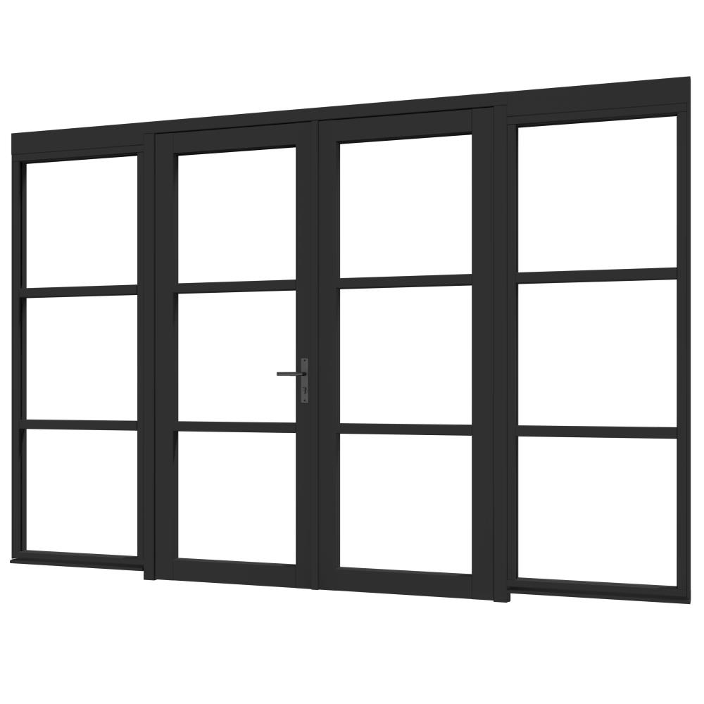DOUGLAS Steellook combi glaswand + deur T-02 (3480x2345) + stelkozijnset ZW gespoten (gelaagd dubbel