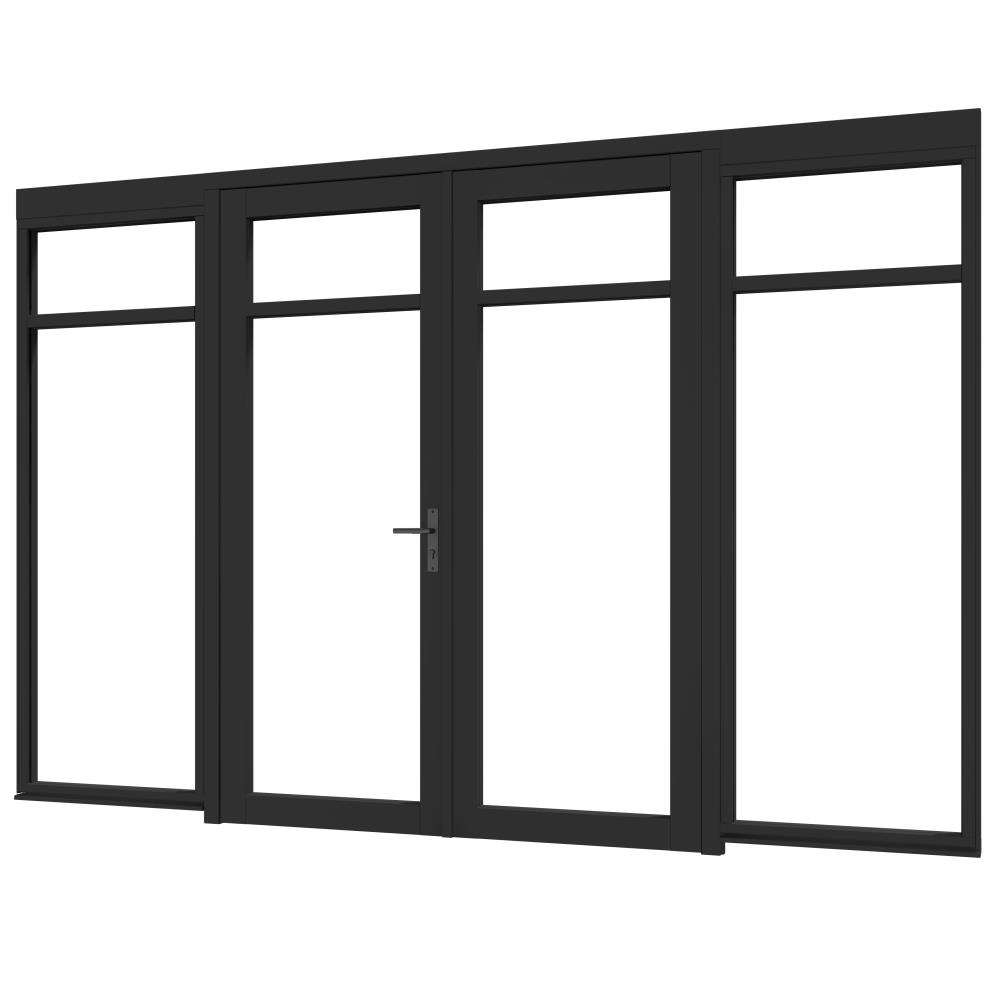 DOUGLAS Steellook combi glaswand + deur T-01 (3480x2345) + stelkozijnset ZW gespoten (gelaagd dubbel