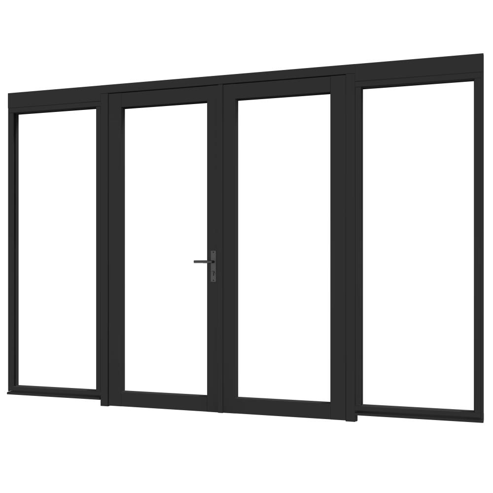 DOUGLAS Steellook combi glaswand + deur T-00 (3480x2345) + stelkozijnset ZW gespoten (gelaagd dubbel