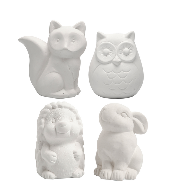 Dierenspaarpot Creativ terracotta 4st  uil vos haas en egel 9-10cm wit