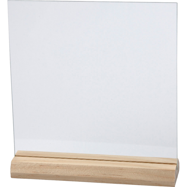 Glasplaat Creativ Company 15.5cmx15.5cm met houten voet 10 stuks