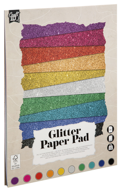 Hobbykarton CarftID glitter 24x34cm 180gr 10 vel 10 kleuren