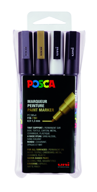 Paintmarker Uni POSCA PC3M fijn assorti set à 4 stuks