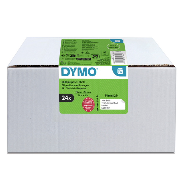 Etiket Dymo LabelWriter multifunctioneel 19x51mm 24 rollen á 500 stuks wit