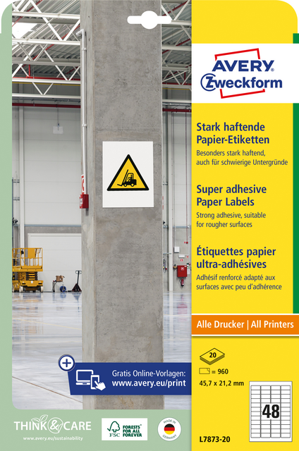 Etiket Avery Zweckform L7873-20 45.7x21.2mm 960 etiketten