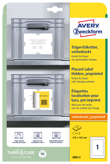 Positioneeretiket Avery Zweckform 8003 220x160mm bedrukt 5 etiketten