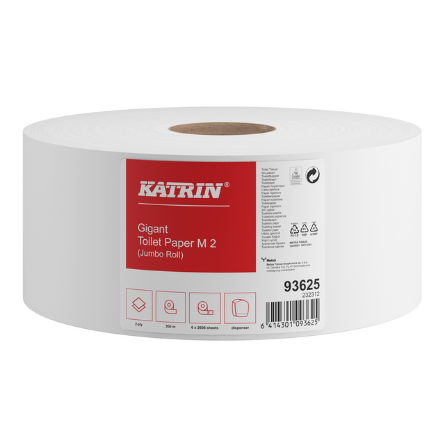 Toiletpapier Katrin Gigant M jumbo medium 2-laags 300m wit 93625
