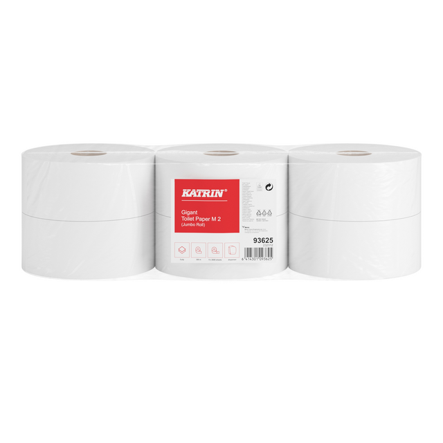 Toiletpapier Katrin Gigant M jumbo medium 2-laags 300m wit 93625 – foto 2