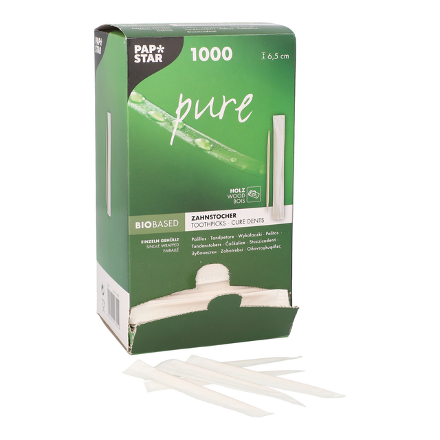 Tandenstoker Papstar Pure per stuk verpakt dispenser à 1000 stuks hout – foto 3