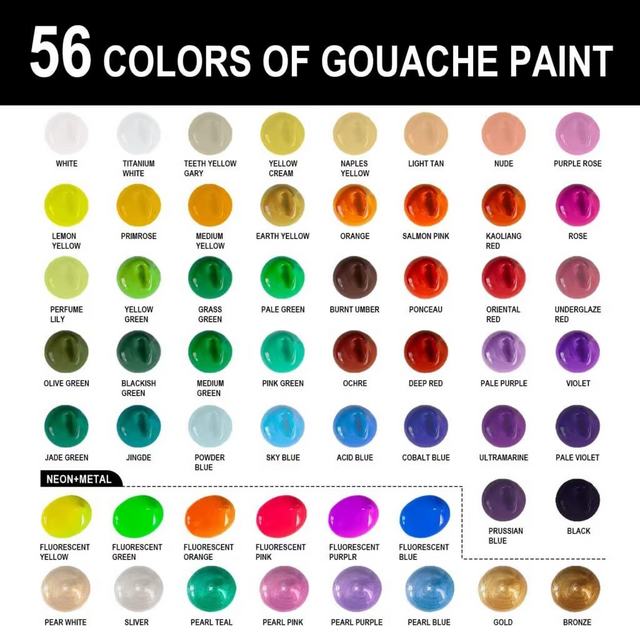 Gouache HIMI 56 kleuren 30gr inclusief neon en matellic opbergbox wit – foto 7