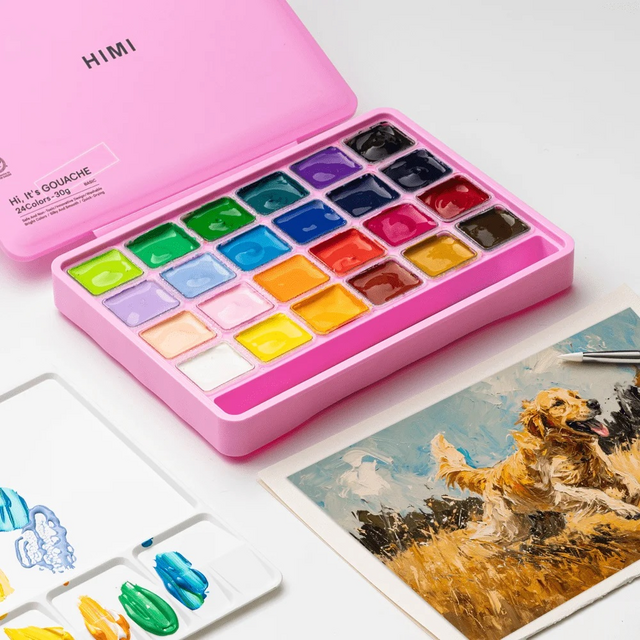 Gouache HIMI 24 kleuren 30gr opbergbox roze – foto 4
