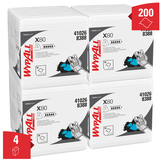 Poetsdoek WypAll X80 PowerClean 305x317mm 4x50vel wit 8388 – foto 2