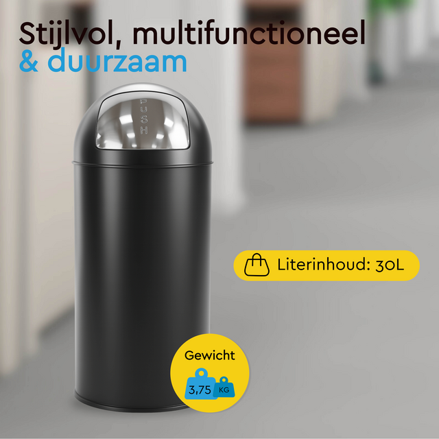 Afvalbak BRASQ Push Bin PB230+ 30 liter zwart – foto 6
