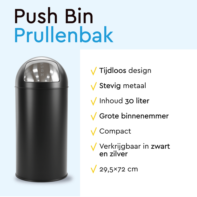 Afvalbak BRASQ Push Bin PB230+ 30 liter zwart – foto 7