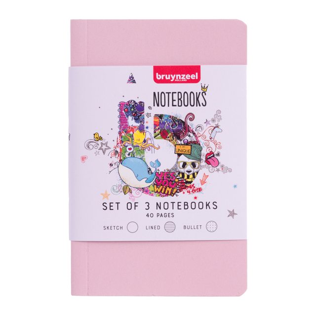 Notitieboek Bruynzeel Teens A6 set à 3 glitterkleuren