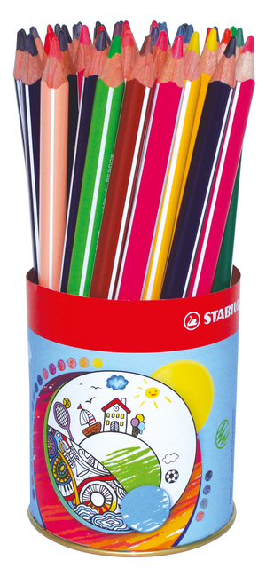 Kleurpotloden STABILO 203 Trio dik assorti classpack blik à 38 stuks