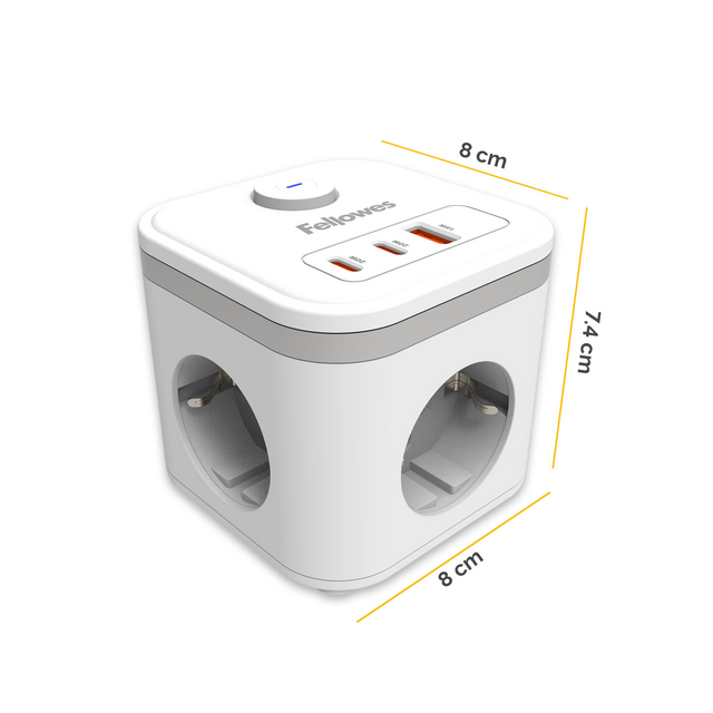Stekkerblok Fellowes Power Cube F 3 voudig 1xUSB A 2xUSB C 2 meter wit – foto 2