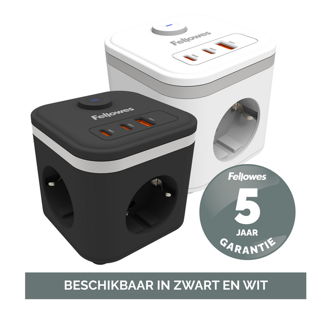 Stekkerblok Fellowes Power Cube F 3 voudig 1xUSB A 2xUSB C 2 meter wit – foto 4