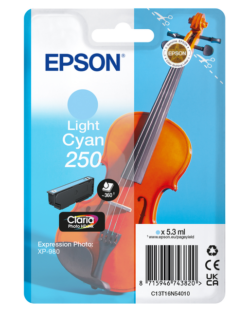 Inktcartridge Epson 250 T16N54 licht blauw