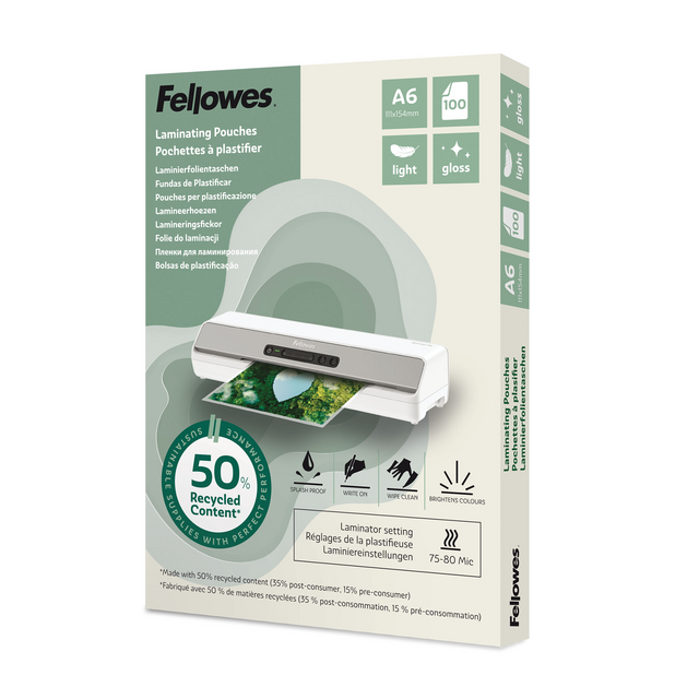 Lamineerhoes Fellowes A6 2x75micron recycled glans 100stuks