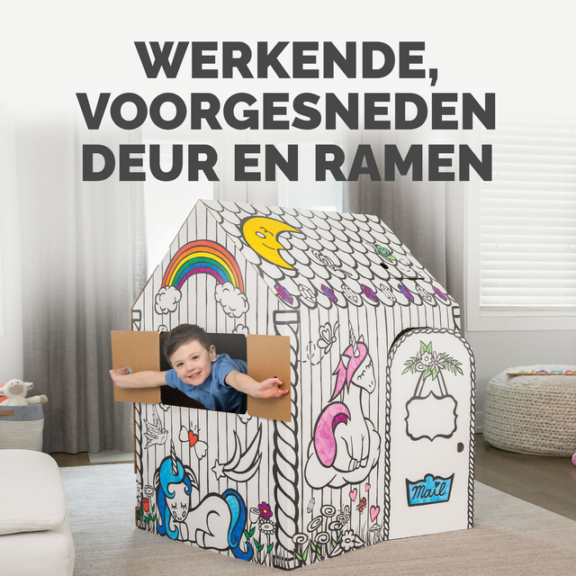 Kartonnen speelhuis XL Eenhoorn Bankers Box Play inkleurbaar – foto 6
