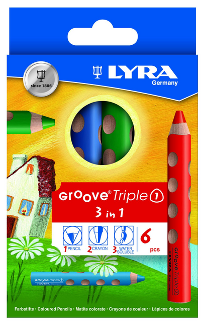 Kleurpotlood LYRA Groove Triple One extra dik set à 6 kleuren