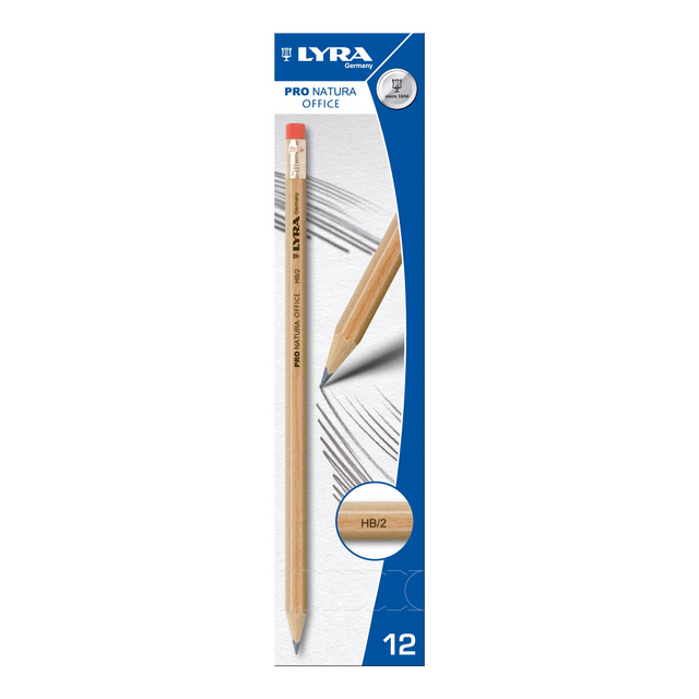 Grafietpotlood LYRA Pro Natura Office HB met gum set à 12 stuks grijs