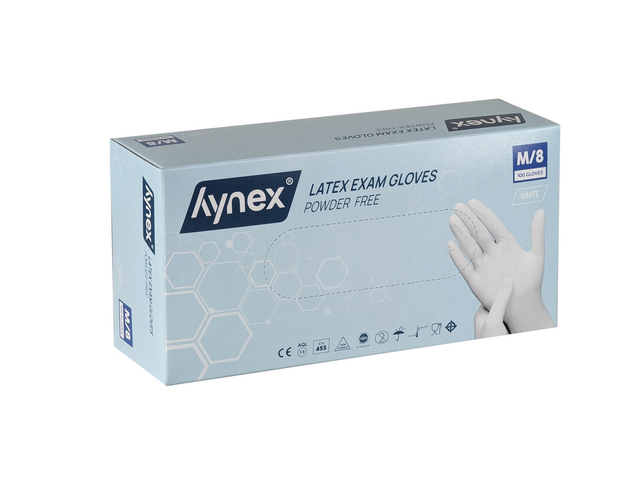 Handschoen Hynex latex M wit 5gr 100 stuks
