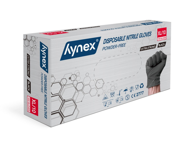 Handschoen Hynex nitril XL zwart 5gr extra sterk 100 stuks