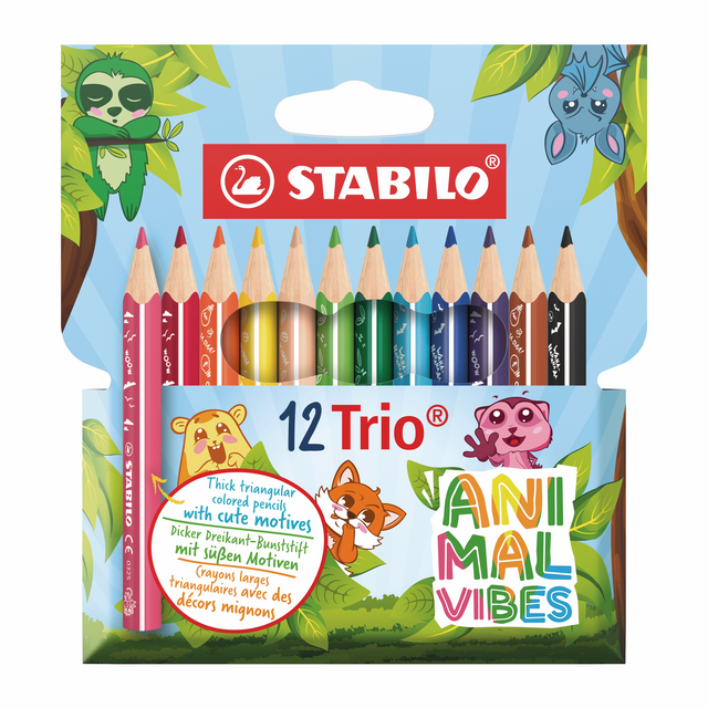 Kleurpotloden STABILO Trio dik Short Animal Vibes mini assorti 12st