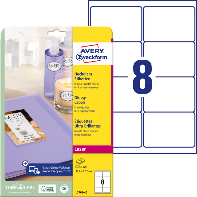 Etiket Avery L7765-40 99.1x 67.7mm hoogglans wit 320 stuks – foto 2
