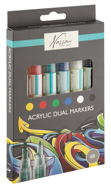 Acrylmarker Nassau duopunt set à 6 kleuren