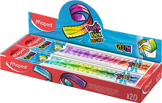 Liniaal Maped Twist 'n Flex Decor Animals 20cm display à 20 stuks assorti