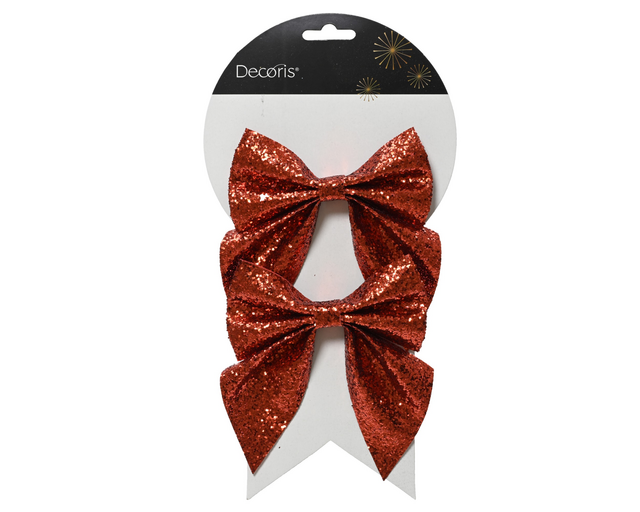 Strik Decoris rood glitter 13cm set à 2 stuks