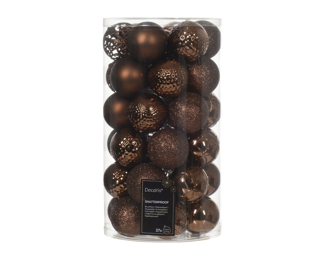 Kerstballenmix Decoris Espresso koker à 37 stuks