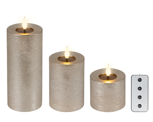 Ledkaars Lumineo fire flame effect zilver set à 3 groottes