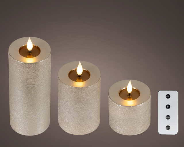 Ledkaars Lumineo fire flame effect zilver set à 3 groottes – foto 3