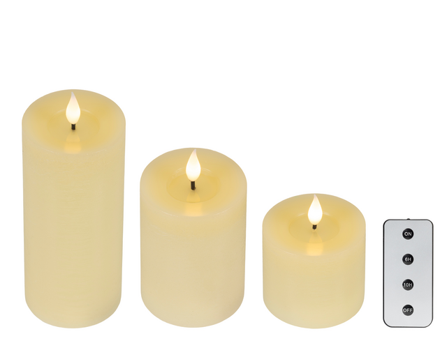 Ledkaars Lumineo fire flame effect creme set à 3 groottes