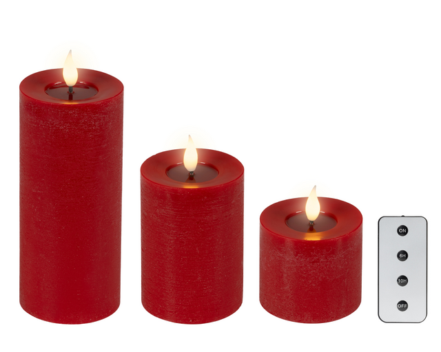 Ledkaars Lumineo fire flame effect rood set à 3 groottes