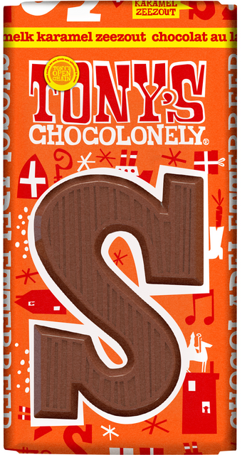 Chocoladeletter Tony's Chocolonely S melk karamel zeezout 90 gram