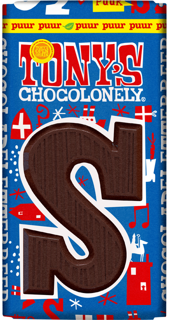 Chocoladeletter Tony's Chocolonely S puur 90 gram