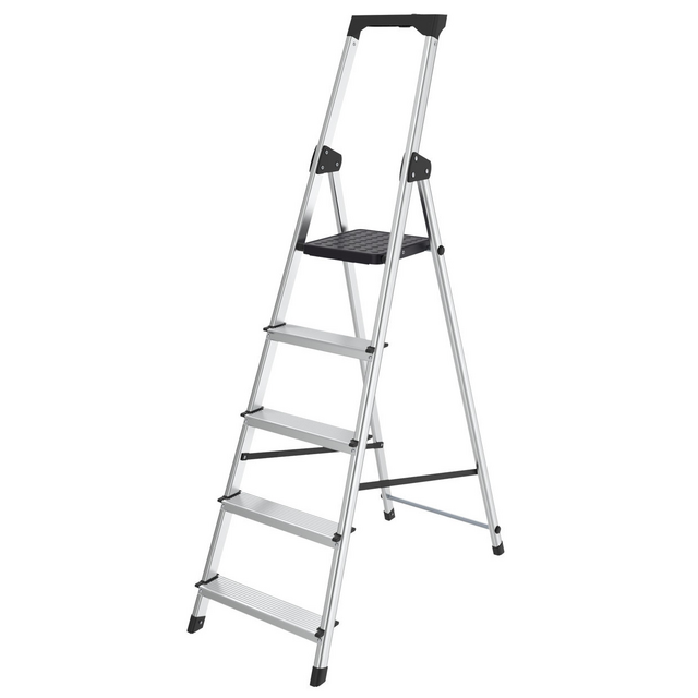 Huishoudtrap BRASQ 5 treden aluminium SLA500 zilver