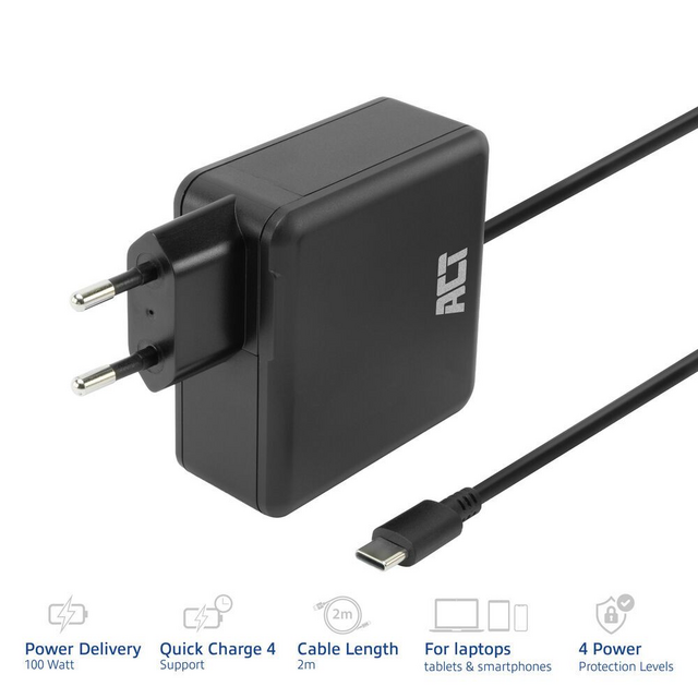 Laptoplader ACT USB-C 100W PD 2 meter – foto 3