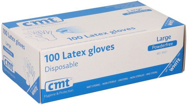 Handschoen CMT L latex poedervrij wit 100 stuks