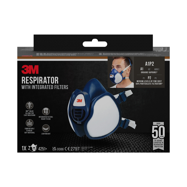 Mondmasker 3M met geïntegreerde filters 4251+, A1P2 organische dampen