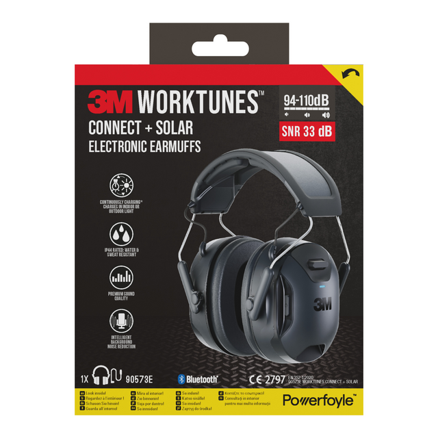 Oorkap 3M WorkTunes Connect en Solar Bluetooth 33dB zwart