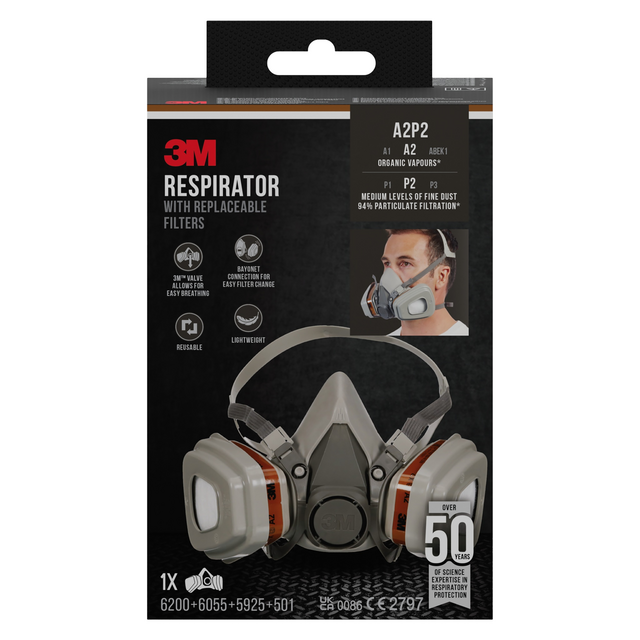 Mondmasker 3M met vervangbare filters 6002KIT-1, A2P2 organische dampen