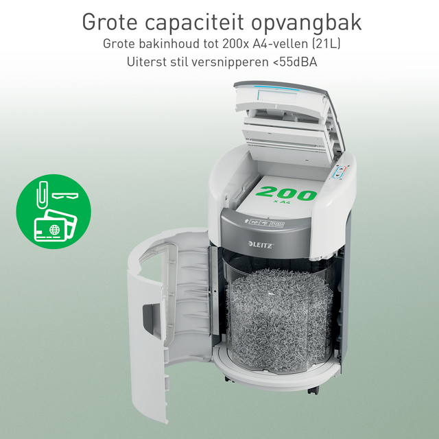 Papiervernietiger Leitz IQ OptiMax Autofeed 200 P4 snippers 4x10mm – foto 3