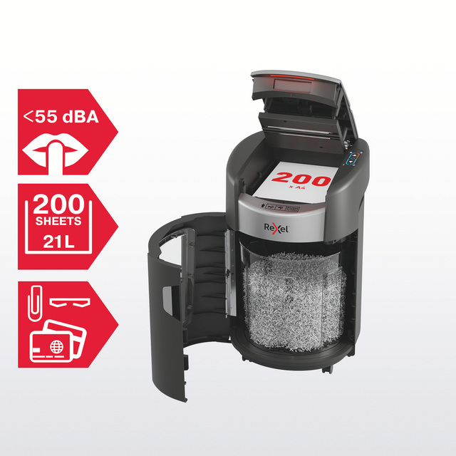 Papiervernietiger Rexel ShredMax AutoFeed+ 200X P4 snippers 4x10mm – foto 12